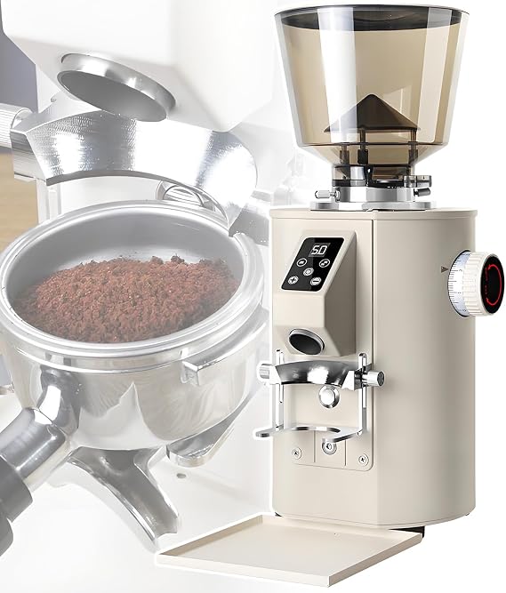 Stainless Steel Coffee Bean Grinder,1 lb Detachable Hopper,Compact Electric Flat Burr Coffee Grinding Machine,9 Coarse/Fine Mill Settings Beige