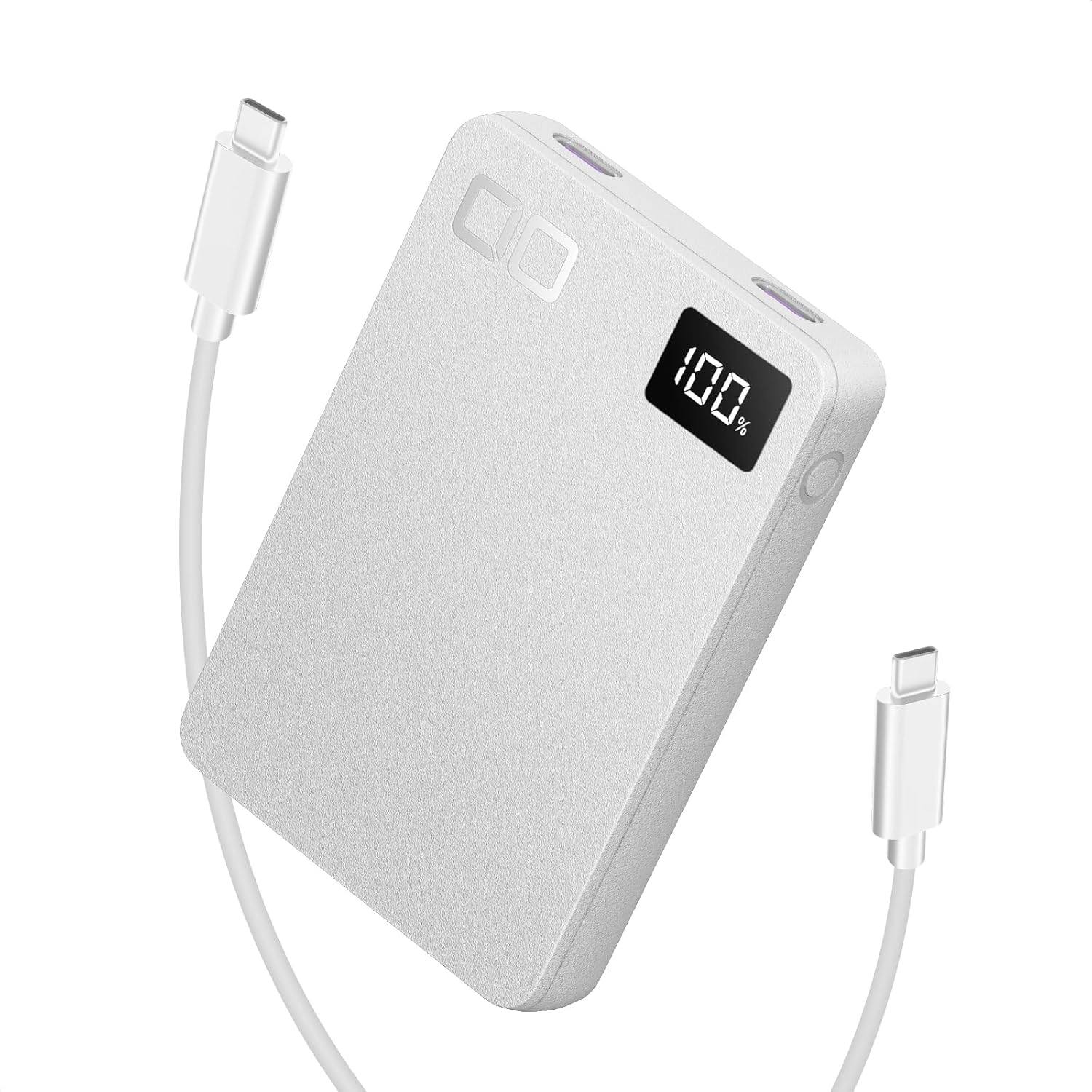 CIO Mobile Battery, Thin, Lightweight, Compact, Type C PD, 20 W, 0.5 inch 12 mm, 3.8 oz 108 g, 5,000 mAh, 2 Ports, For iPhone 17  16  15  Android  iPad, USB-C Type C Rapid Charging, Pass-Through, SMARTCOBY SLIM 20W White