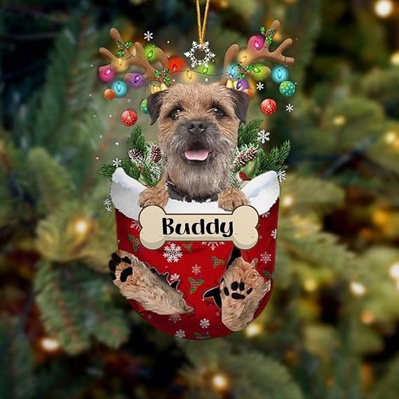 Personalized Dog Christmas Ornament 2025,Custom Border Terrier in Snow Pocket Ornament,Dog Acrylic Shape Ornament Tree Decor,Gift for Dog Lovers,Dog Christmas Decor