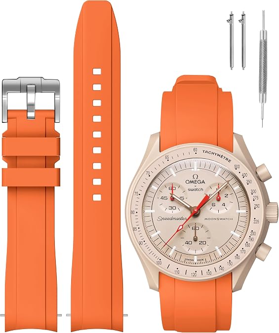Silicone Replacement Strap for Omega X Swatch Speedmaster Moonswatch Watch, 20mm, Soft Strap for Men & Women