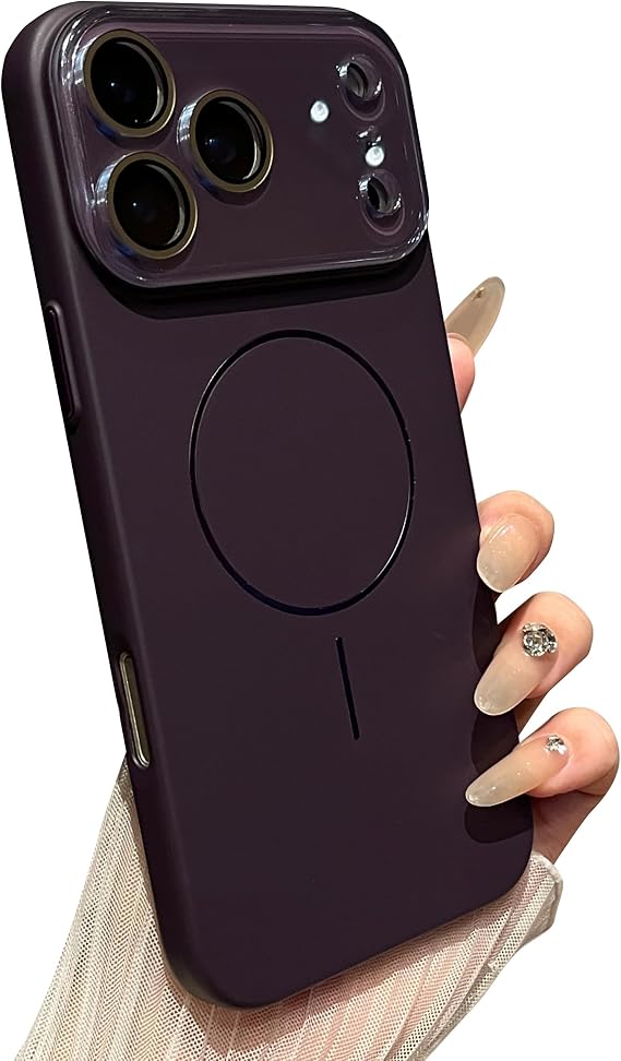 Caseative ソリッドカラー フルカメラレンズ 保護磁気ケース iPhone用 MagSafeワイヤレス充電対応 パープル、iPhone 17