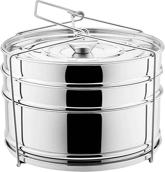 Steamer Insert Pan, 3-Tier Stackable Stainless Steel Pot-in-Pot Baking Pan Steaming Pan with Sling Handle