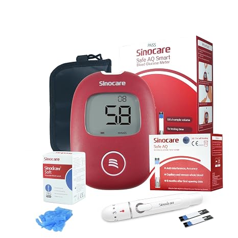 Sinocare Safe AQ Smart Blood Glucose Monitor Portable Diabetes Testing Kit with Test Strips x50 Lancing device x50 and Carry Case, Easy-Reading Blood Glucose Meter Self-monitoring Blood Sugar Tester