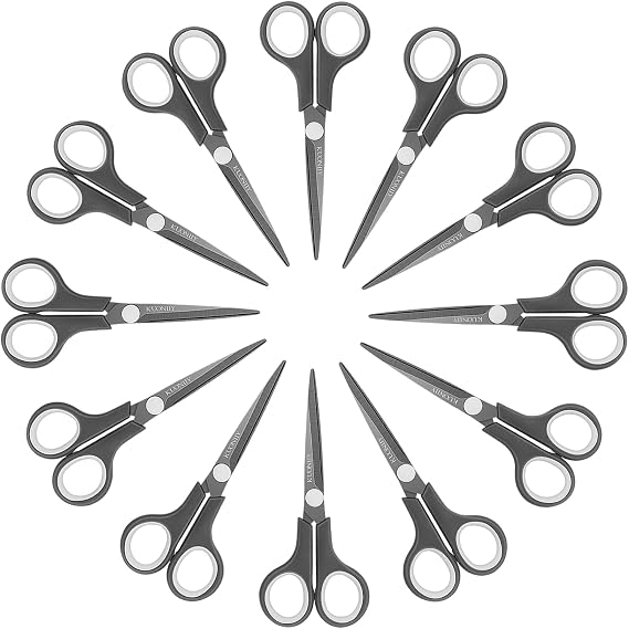 KUONIIY Scissors Ultra Sharp Titanium Coating Blades Soft Comfort-Grip Handles Multi-Purpose Scissors, 6 Inch, 12 Pieces