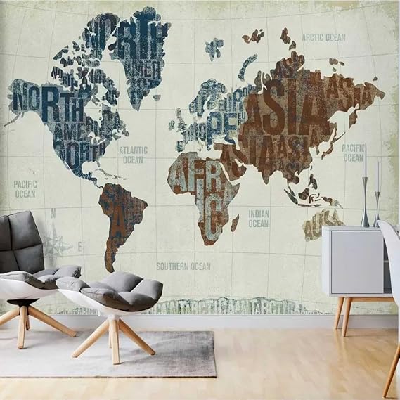 3D World Map Wallpaper Mural 3D Retro English Letters Mural Wallpaper 3D Effect Decorationwallpaper Living Room for Bedroom 350x245cm