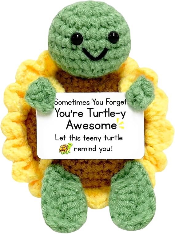 Crochet Turtle, Handmade Cute Positive Crochet Animals, Emotional Support Gift & Birthday Gifts for Women, Funny Positive Gift for Men/Teens/Coworkers, Cute Inspirational Gifts