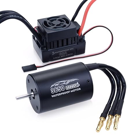 Surpass Hobby 3650 Brushless Motor and ESC 2S 3900KV Brushless Motor ESC Combo for 1/10 Remote Control Cars Trucks Off-Road Vehicle(60A ESC)