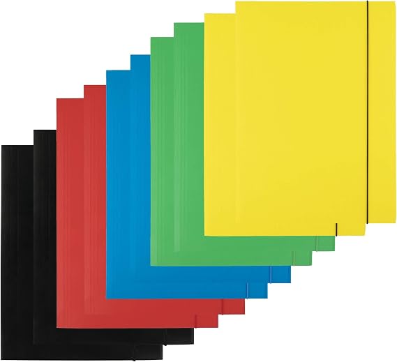 D.RECT | Folders for Paperwork | Cardboard Files | Folders with Elastic Band | Document Organiser | Folder for School - Office - Home | Pack of 10 Pieces (5 x 2) | 3 Flaps | Size: A4 | Colour: Mix