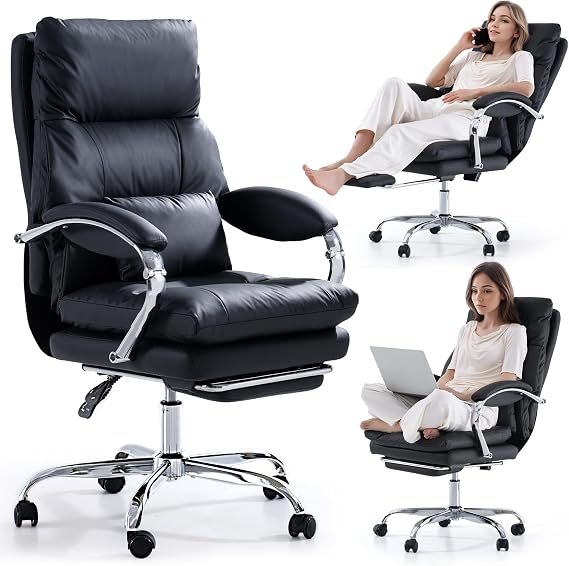 LEAGOO Desk Chairs with Foot Rest, Reclining Office Chair for Home Office