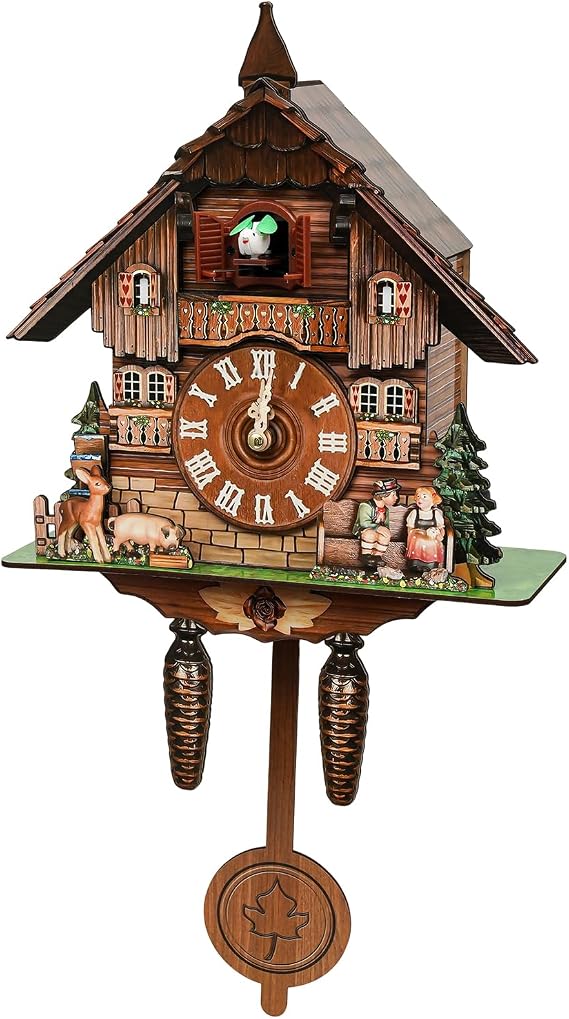 Cuckoo Clock Large 19.69" House-Shaped Wood Clock with Animated Cuckoo Bird & Silent Night Volume, WallClock for Modern Home and Office Decor