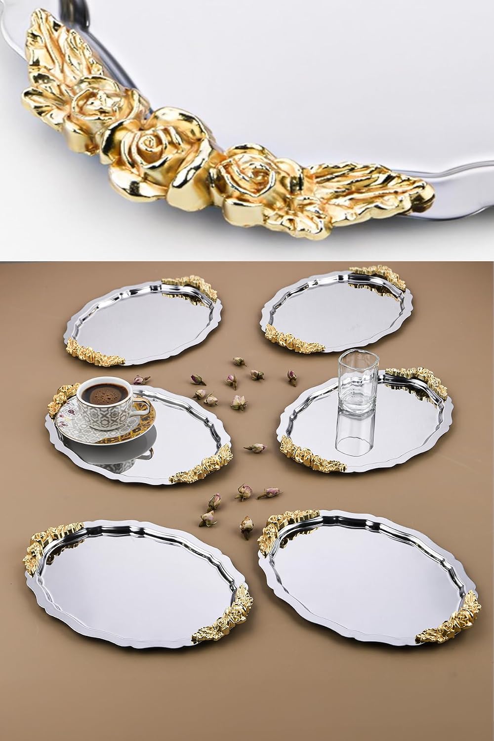6 Oval-Cloud Model Rose Motif Coffee-Tea Presentation Trays 25 cm x 20 xm