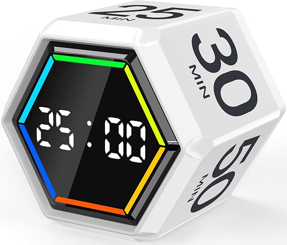 Rotating Pomodoro Timer 3/5/10/25/30/50 Min Presets, Colourful Visual Bar