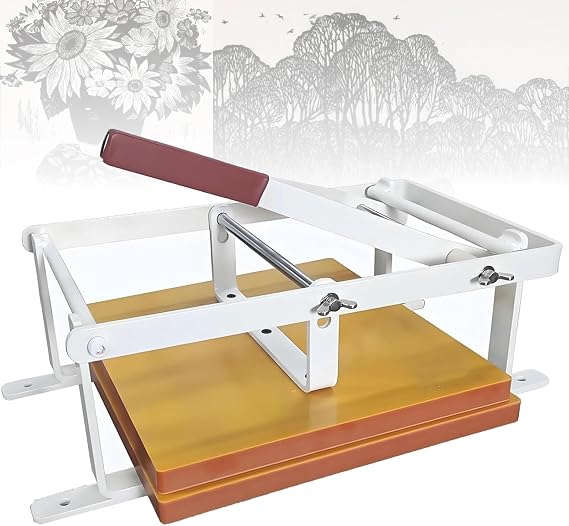 Professional Block Printing Press Machine, 12x12 Inch Linocut Hand Lever Press, Height Adjustable Flat Press for Linoleum Woodblock Ink