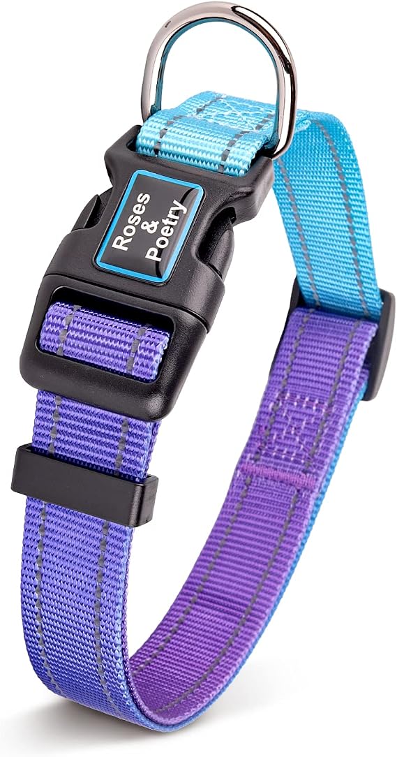 Roses&Poetry Reflective Dog Collar With Gradient Violet,Adjustable Durable Pet Collars for Small Medium Large Dogs （Violet-S)