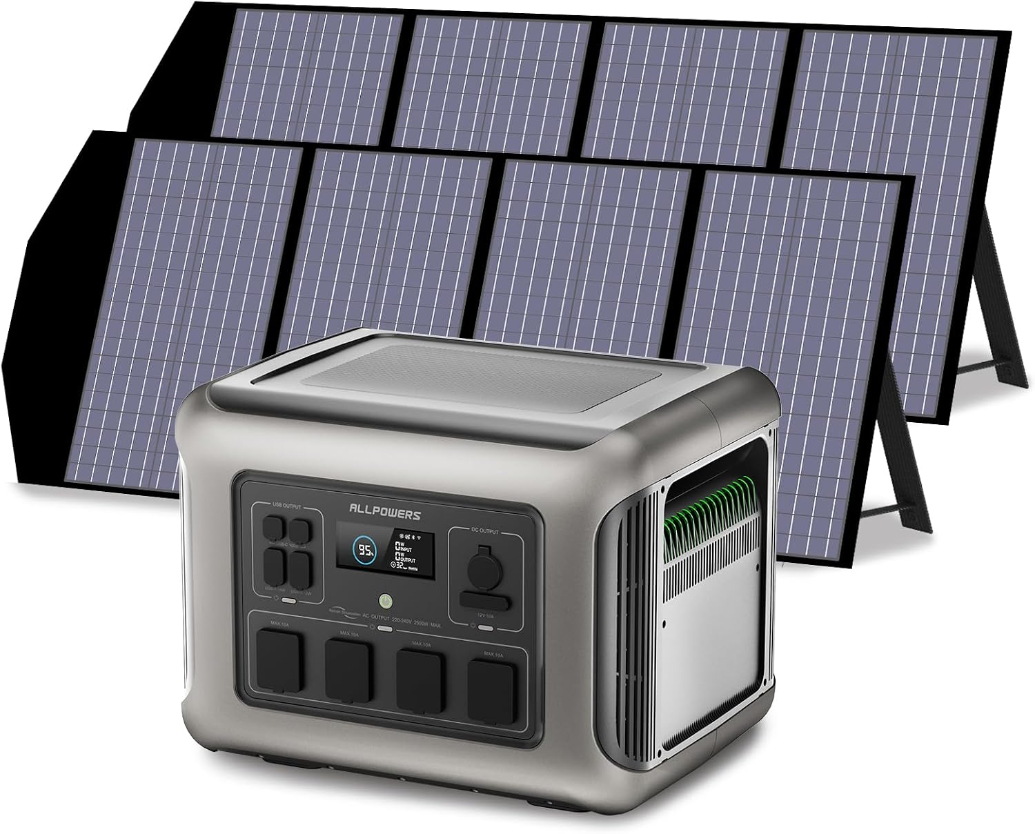 ALLPOWERS R2500 Solar Generator 2016Wh with 2x 140W Portable Solar Panels, 4 X 2500W 4000W Surge AC Outlets, Portable Power Station, Outdoor Generator for Home Backup Outdoors Camping RV Emergency