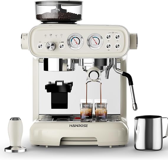 Espresso Machine with Grinder, 20 Bar ULKA Pump, 58mm Portafilter