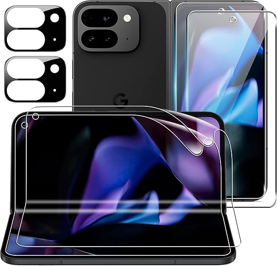 CAUHENYEE Google Pixel 9 Pro Fold Tempered Glass Screen Protector [2+2+2] External Screen Protector + Internal TPU Soft Screen Protector + Camera Protector Phone Protection Kit HD 9H Tempered Glass Anti-Scratch