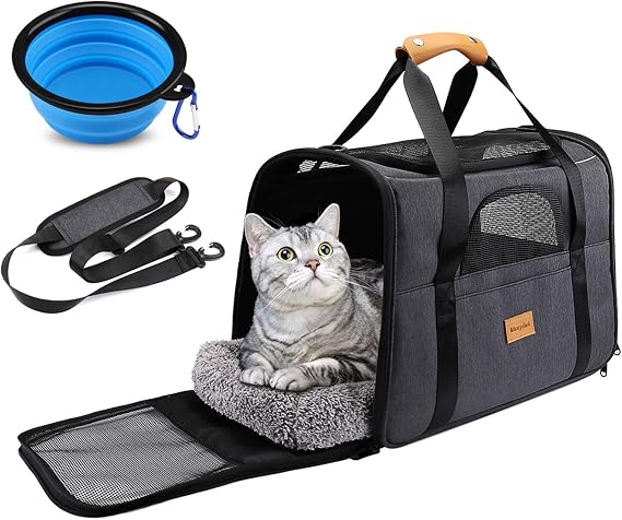 Morpilot Breathable Foldable Dog Carrier Bag with Adjustable Cat Carrier Cage with Removable Plush Mattress and Bowl, L*W*H - M(17x11.77x3.19 inch) (Pack of 1)