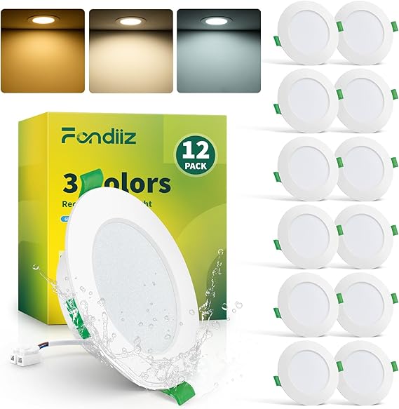 Fondiiz LED Downlights Ceiling, 6W, 3CCT, IP44 Waterproof, 12 Pack [Energy Class D]