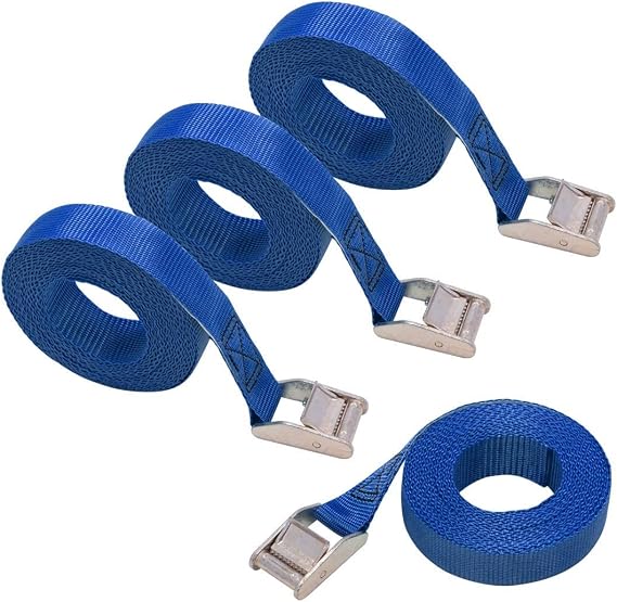 Amazon Basics Tie-Down Straps, 2.5 m Long, 25mm Wide, 150kg Load Capacity - Blue (4-Pack)