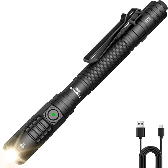 Edc タクティカル懐中電灯 充電式 デュアルモード 1200 高ルーメン ペン懐中電灯、デュアルスイッチポケット Led 懐中電灯、緊急時、キャンプ、自宅用の非常に明るい小型フラッシュライト
