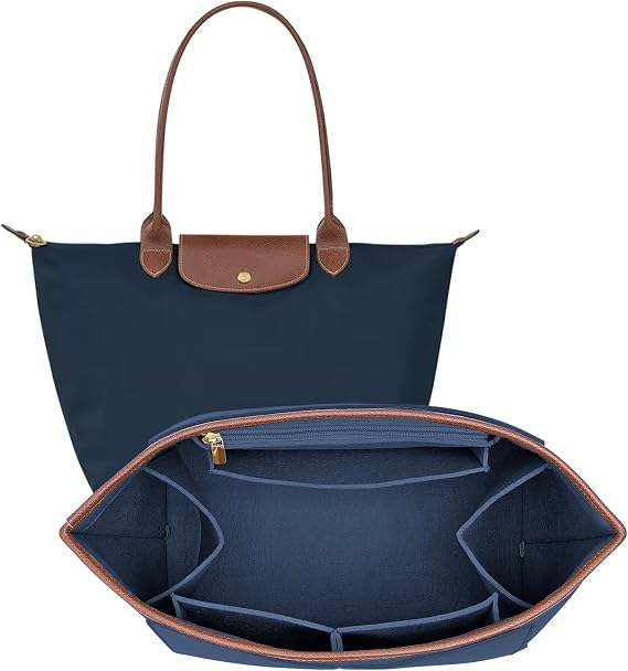 Felt Purse Organizer Insert for Longchamp Le Pliage M Bag Handbag Leather edge Longchamp Organizer Insert (DarkBlue, Medium)