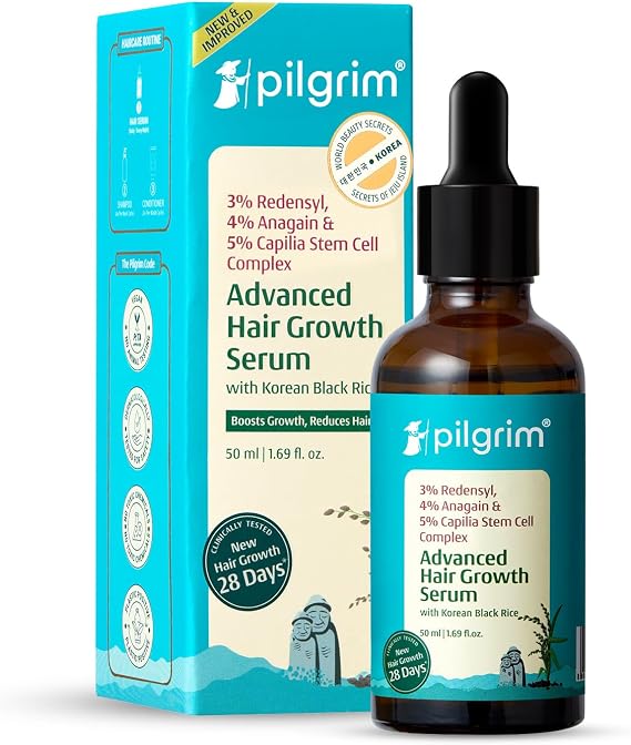 Pilgrim Redensyl 3%+Anagain 4% Advanced Hair Growth Serum for Scalp with Natural Ingredients Korean Black Rice,Controls Hair Fall,Increases Hair Density Hair Growth Serum for Unisex 1.69 Fl Oz (50ml)