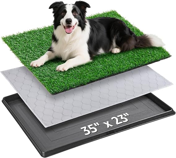 Dog Grass Pet Loo 屋内/屋外ポータブルトイレ、犬用トイレボックス トレイ付きフルトイレシステム 人工芝パッチバルコニーマットと子犬の訓練用洗えるおしっこパッド ペットトイレトレイ35インチ×23インチ