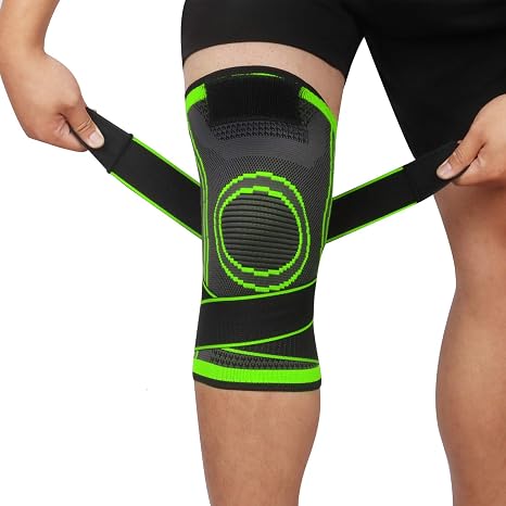 Knee Supports 2 Pack Knee Brace with Adjustable Strap (Green, L)
