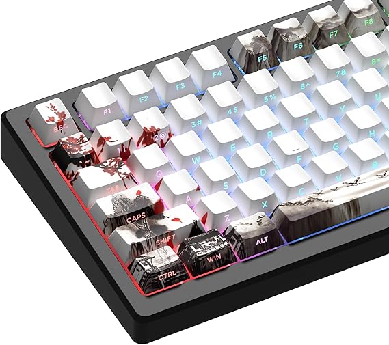 XVX PBT Keycaps - Yan Baskı, Özel Olarak Parlatma, Retro Klavye Seti, Yüzde 75, Kiraz Profili, 128 Anahtar, Erik Çiçeği
