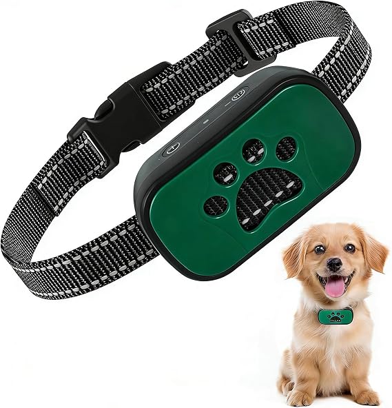 Adjustable Dog Training Collar with Vibration & Beep Modes, 7 Sensitivity Levels, Smart Sensor Detection, Comfortable Adjustable Strap for Small Medium Large Dogs (Dark green)