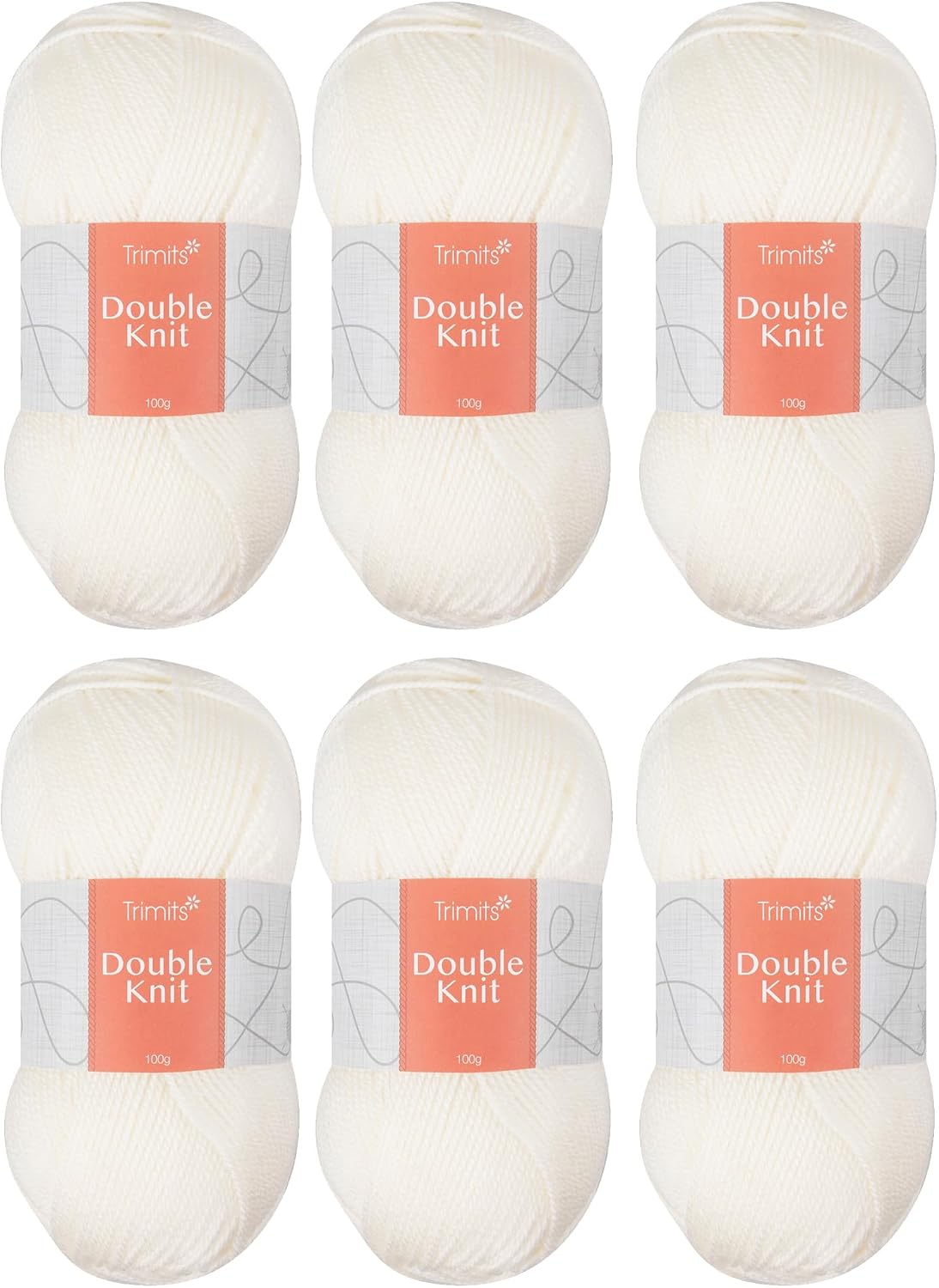 Trimits Double Knit Acrylic Yarn Wool for Knitting and Crochet - 6 x 100g (280 metres) - Soft Touch Easy Care Machine Washable DK Yarn, Oeko-TEX Certified Fibre, Ecru