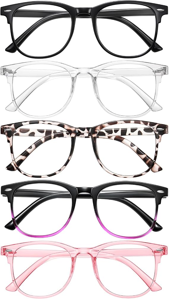 Blue Light Blocking Glasses for Women and Men, Fashion Computer & Gaming Eyeglasses with Anti-Glare Screen Filter, 5-Pack