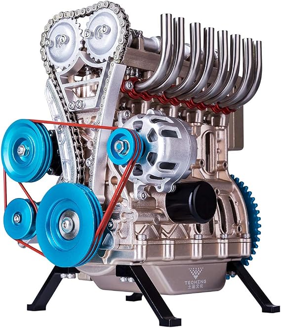 Engine Model Kit, All Metal Car Mini Assemble Inline 4 Cylinder Engine Model, Adults Mechanical Educational Gifts