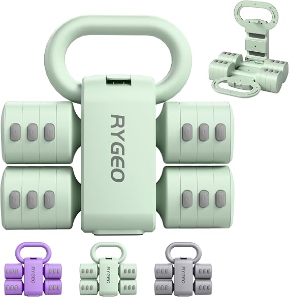 RYGEO Adjustable Dumbbell Set of 2, 4-in-1 Free Weights for Women & Men, Quick-Adjust Hand Weights 2lb, 3lb, 4lb, 5lb, Ideal for Home Gyms, Chest Press Machines & Twisters.