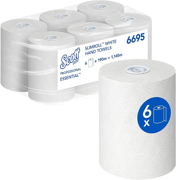 Scott Essential Slimroll Paper Towel Rolls 6695, Ecolabel Certified, 6x190m