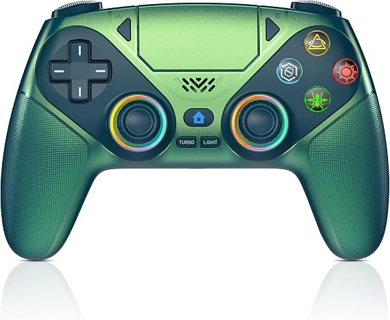 Gamrombo LED Wireless Controller for PS5, Compatible with PS5 Pro/Slim/PC, Dual Vibration, Macro/Turbo Function, 3.5mm Audio Jack, 6-Axis Motion Control Gamepad with Speaker - Chromatic Teal
