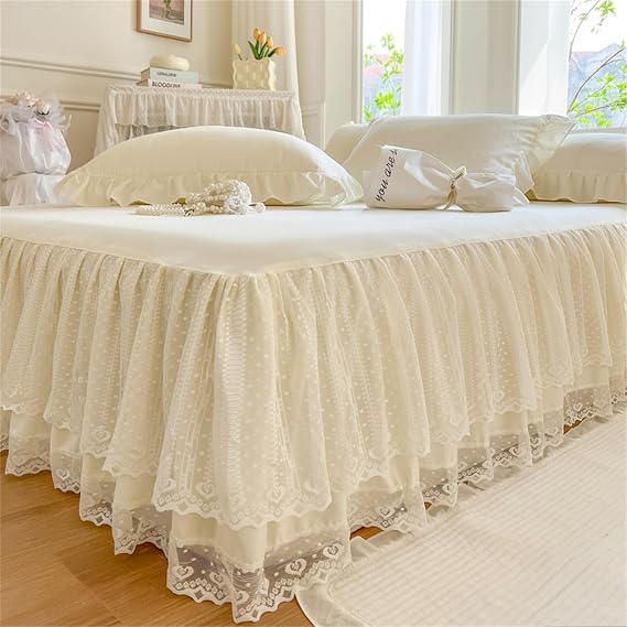 Odot Valance Sheet Double Bed, Beige 150X180CM Bed Skirt - 40 CM Skirt