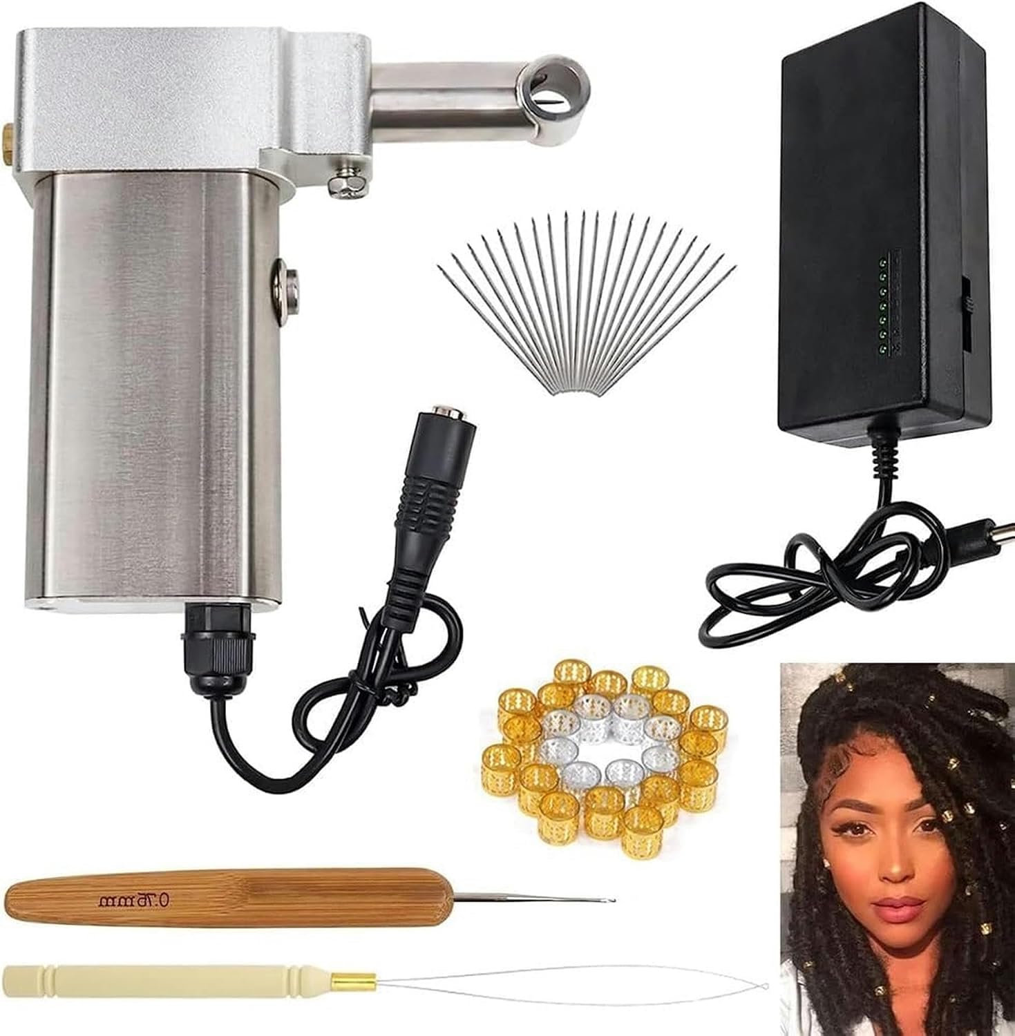 Dreadlock Machine, Electric Handheld Portable Dreadlock Maker, 6-16 Mm Hook, Rapid DIY Dreadlock Connector, with 20 Hooks
