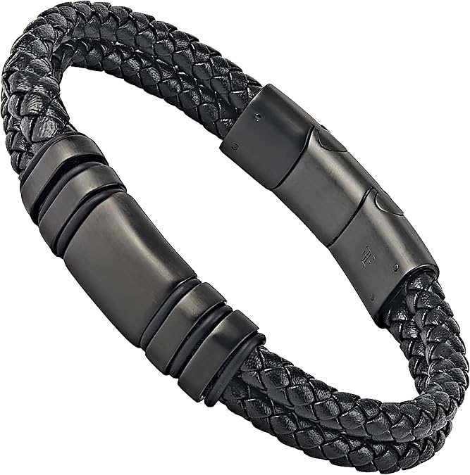 Forge & Foundry Navarro Men's Handcrafted Adjustable Black Leather Bracelet
