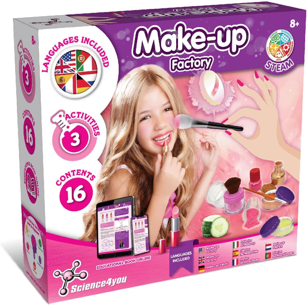 Science4you Makeup Set for Girls - Set with Children's Makeup Kit for Making Lipstick, Eye Shadow, Blusher and more, Washable and Safe, Gift, Toy for Girls 8 years old