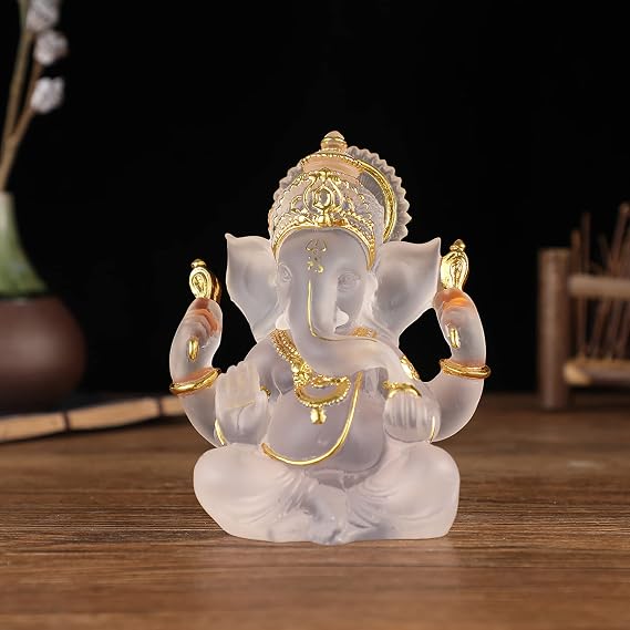 Ganesh Idol Statue 14cm Resin Crystal Decor,Hindu Elephant God Lord Buddha Ganesha Gift Decoration,Clear [Energy Class A]