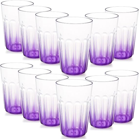 Greentainer Unbreakable Drinking Water Glasses - Reusable AS Plastic Coffee Cold Water Milk Tea Cups Tumbler Mugs for Party,Picnic,Camping, Stackable - 350ml, Set of 12