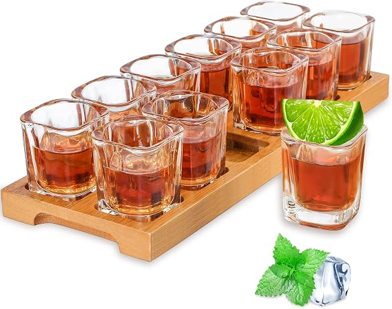 Shot Bardağı Seti - 2 oz/60 ml 12'li Set Shot Cam Tepsi Tutucu Seti Kalın Taban Kulüp Bar Partisi için (12 adet)
