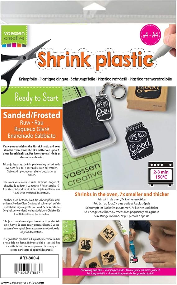 Vaessen Creative Shrink Plastic, Frosted, 4 Sheets, 21 x 30 cm, Fun Arts and Crafts Projects For All Ages, AR3-800/4