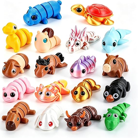18 Pcs 3D Printed Mini Animals, Articulated Flexible Fidget Toys