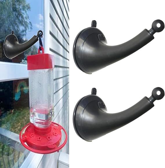 2 Pack Window Mount Hook, Bird Feeder Hanger With Strong Self-Adhesive Suction Cups, Bracket for Hummingbird Feeders, Wind Chimes & Plants