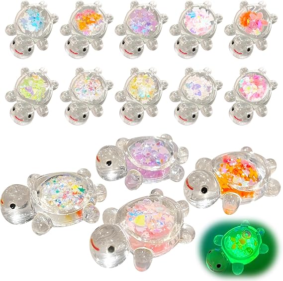 20Pcs Mini Resin Turtles, Luminous Resin Animals with Sparkle Flakes
