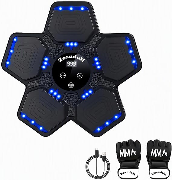 Music Boxing Machine Intelligent Music Boxing Machine with LED Light Bluetooth Boxing Device for Children/Adults Wall-Mounted Boxing Target with Boxing Gloves Speed Adjustment Counting