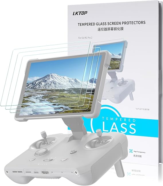 LKTOP 3 Pack RC Pro 2 Screen Protector for DJI Remote Controller Accessories, Compatible with DJI Mavic 4 Pro, Mini 5 Pro, Air 3S, Air 3, Mini 4 Pro Tempered Glass Film Cover, Ultra HD 9H Hardness